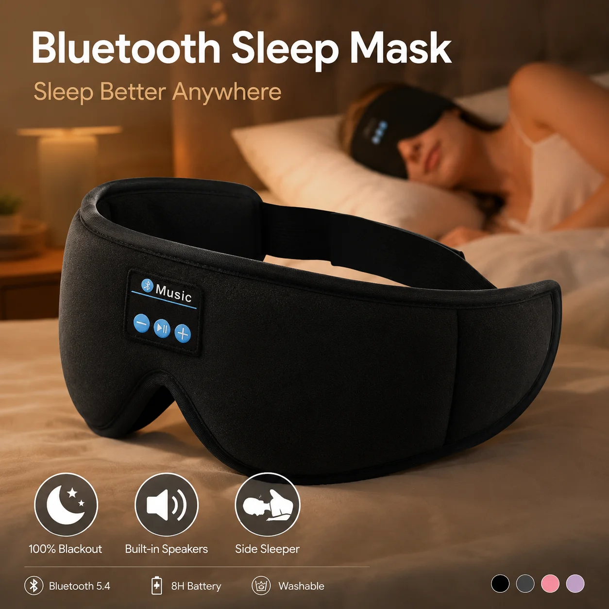 Sleep Mask Headphones Bluetooth - Wireless Sleep Headphones Eye Mask, 3D