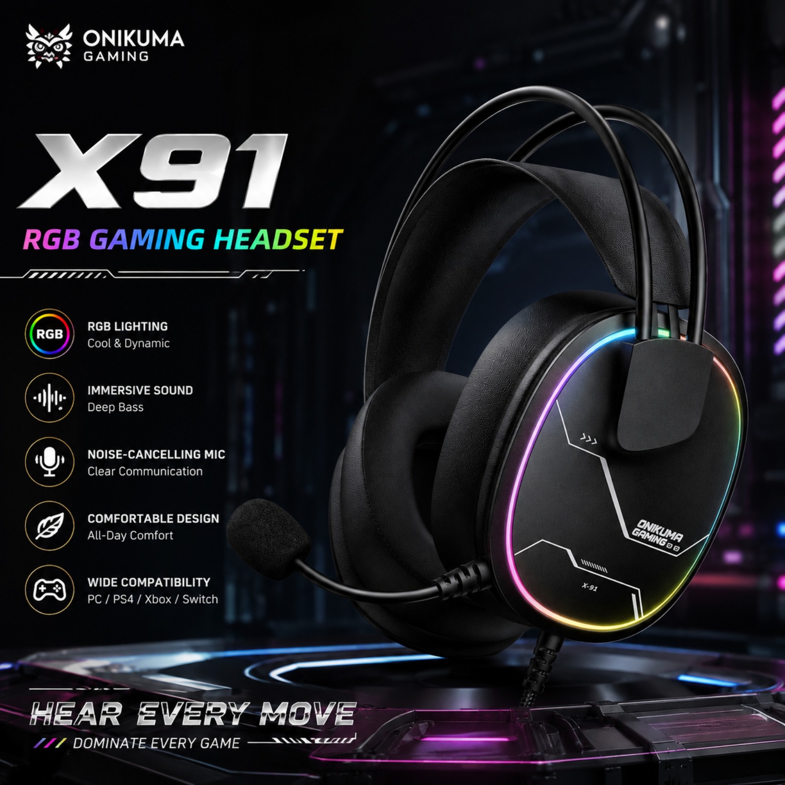 ONIKUMA X91 Wired Gaming Heads - Gaming Headset With Mic Rgb recension och pris